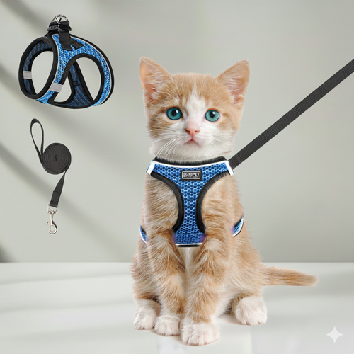 Adjustable Cat and Kitten Harness with Leash Reflective Mesh