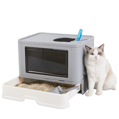 Foldable Cat Litter Box Front Entry Top Exit Enclosed Toilet