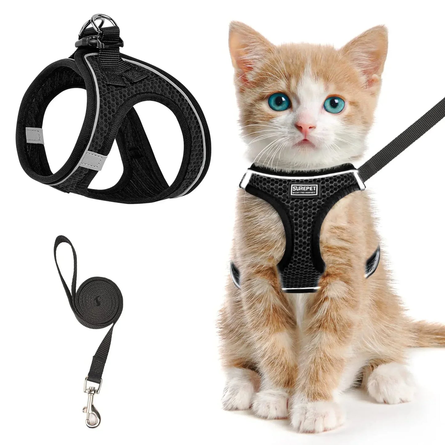 Adjustable Cat and Kitten Harness with Leash Reflective Mesh