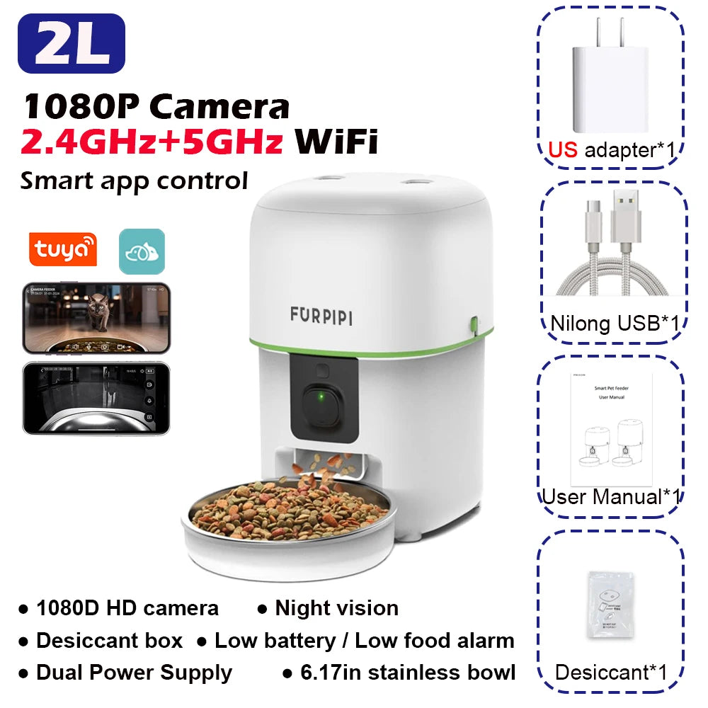 1080P HD Smart Cat Feeder with Camera 5G WiFi Auto Dispenser