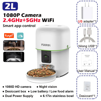 1080P HD Smart Cat Feeder with Camera 5G WiFi Auto Dispenser