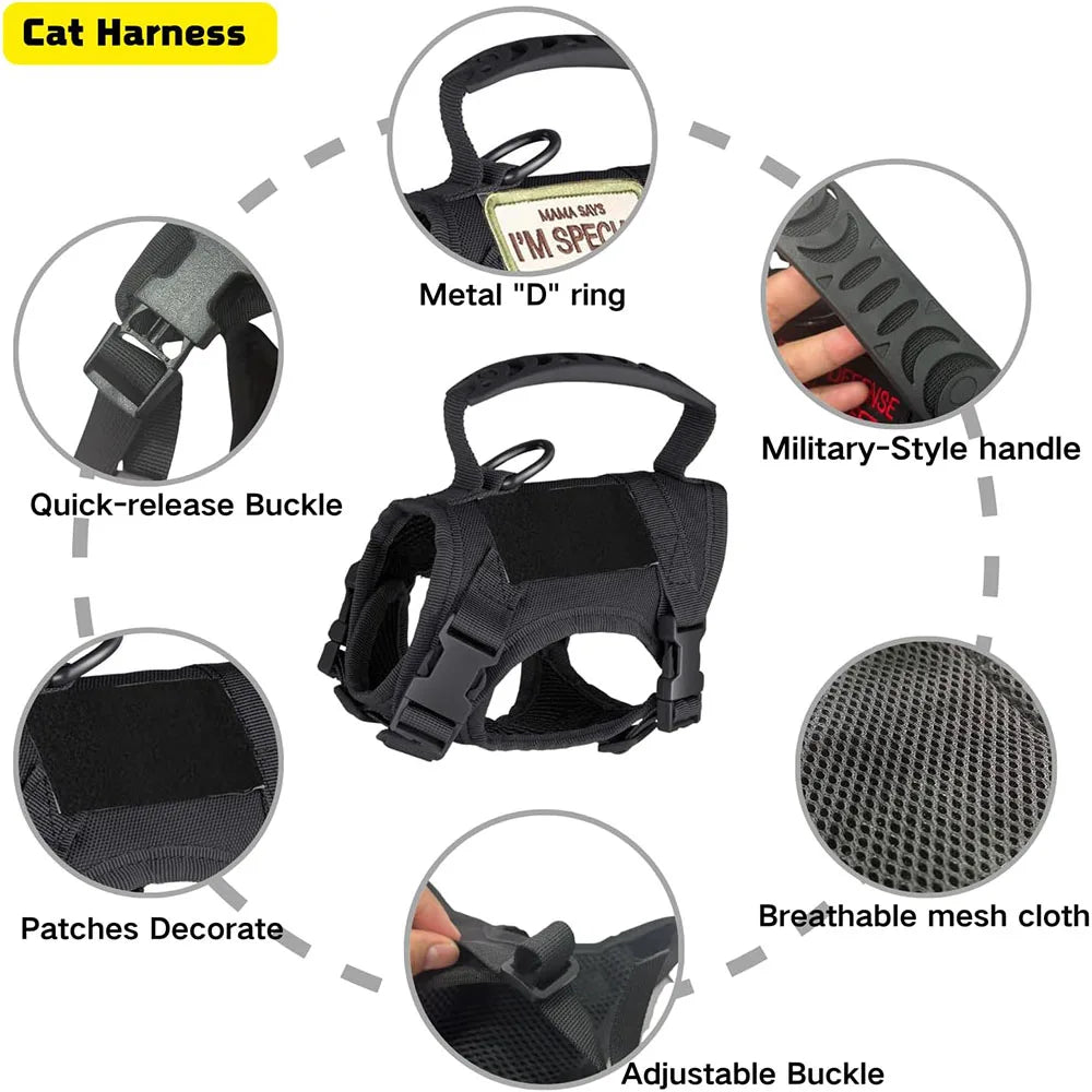 Tactical Dog and Cat Harness Adjustable Mesh Vest with Handle