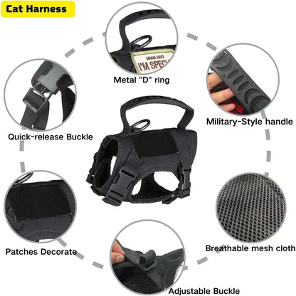 Tactical Dog and Cat Harness Adjustable Mesh Vest with Handle