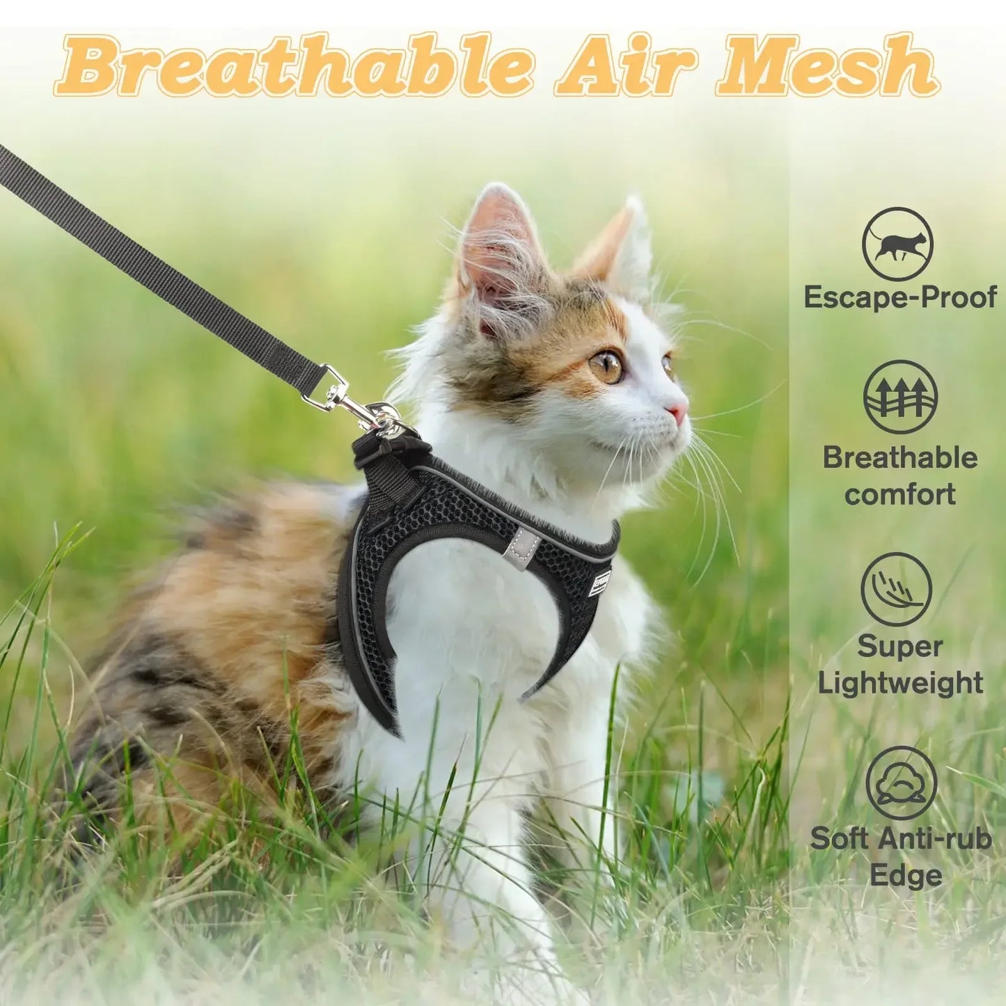 Adjustable Cat and Kitten Harness with Leash Reflective Mesh