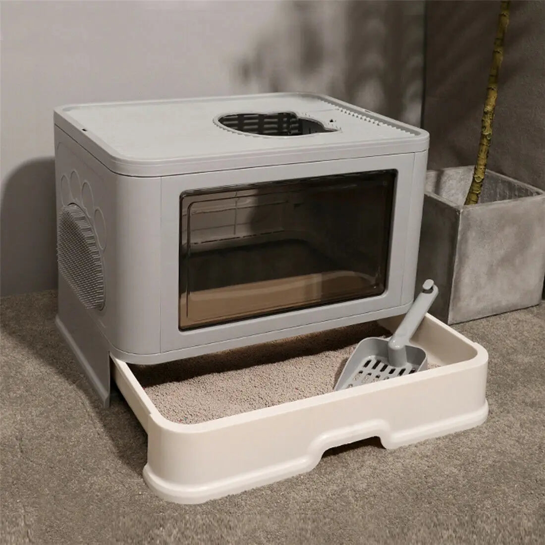 Foldable Cat Litter Box Front Entry Top Exit Enclosed Toilet
