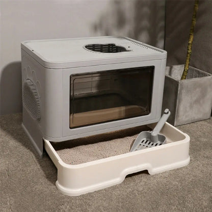 Foldable Cat Litter Box Front Entry Top Exit Enclosed Toilet