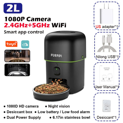 1080P HD Smart Cat Feeder with Camera 5G WiFi Auto Dispenser