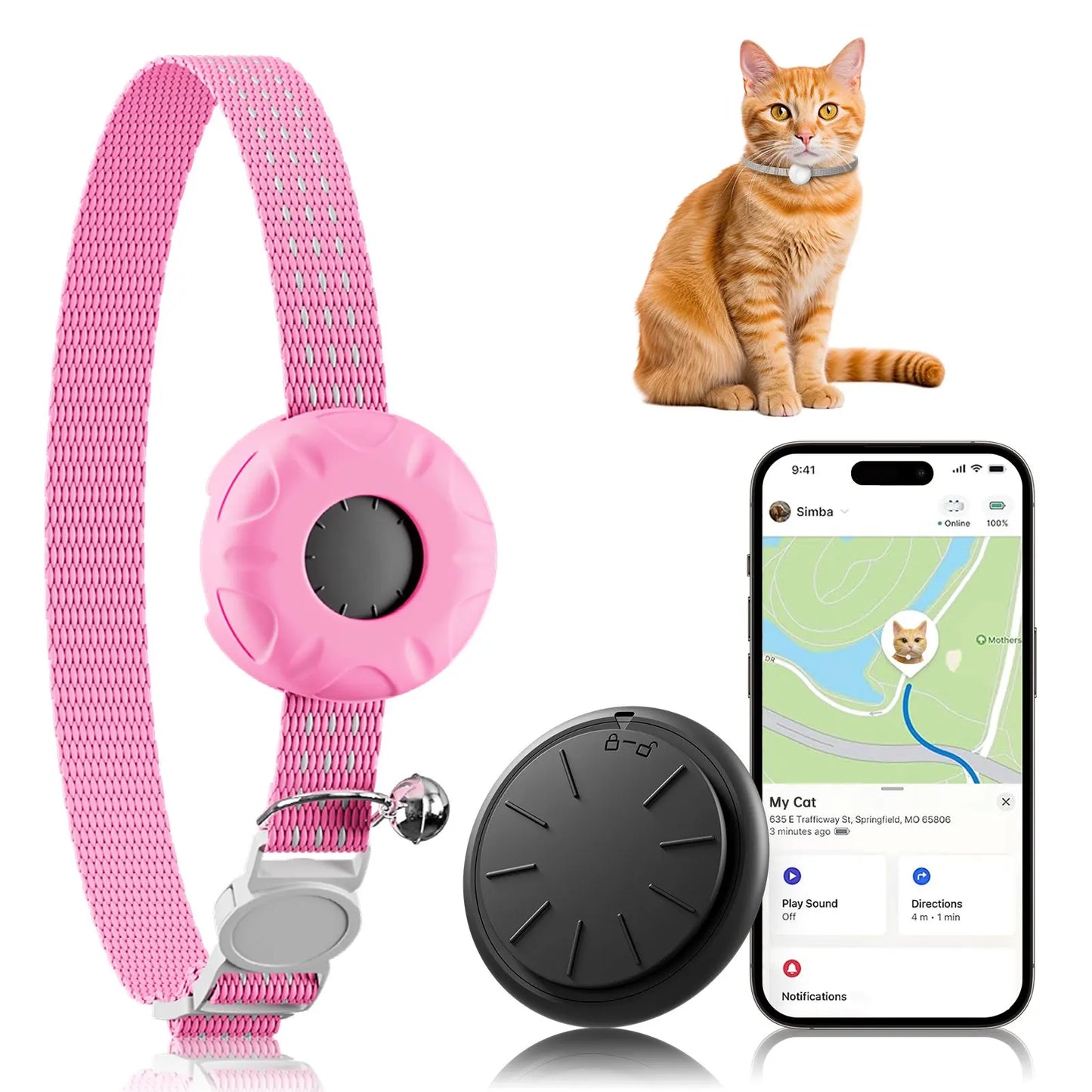 Waterproof GPS Pet Tracker Collar for Cats iOS No Monthly Fee