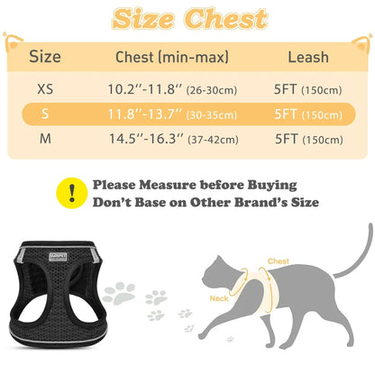 Adjustable Cat and Kitten Harness with Leash Reflective Mesh