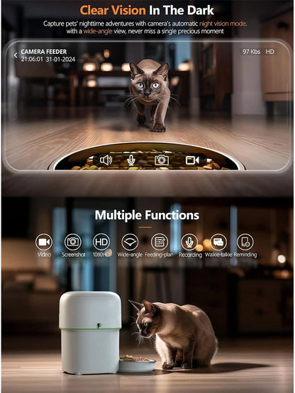 1080P HD Smart Cat Feeder with Camera 5G WiFi Auto Dispenser